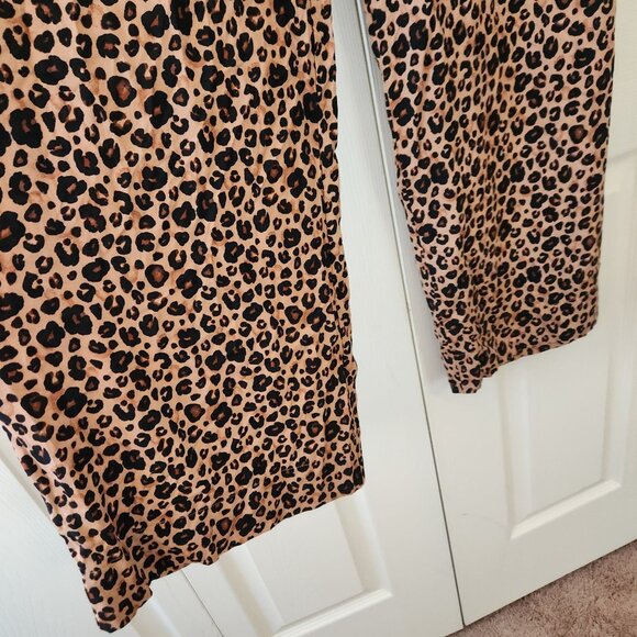 Women's Leopard Print Ruffle Waist Cover up Pants Brown Sz L Shade & Shore Brown - Picture 3 of 13